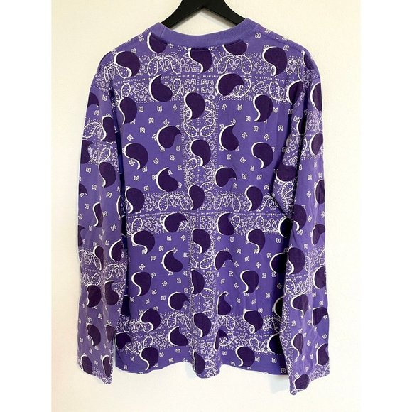 Awake NY Shirt Men's Big Paisley Longsleeve T-shirt Pullover Tee Purple Bandana - Picture 10 of 10